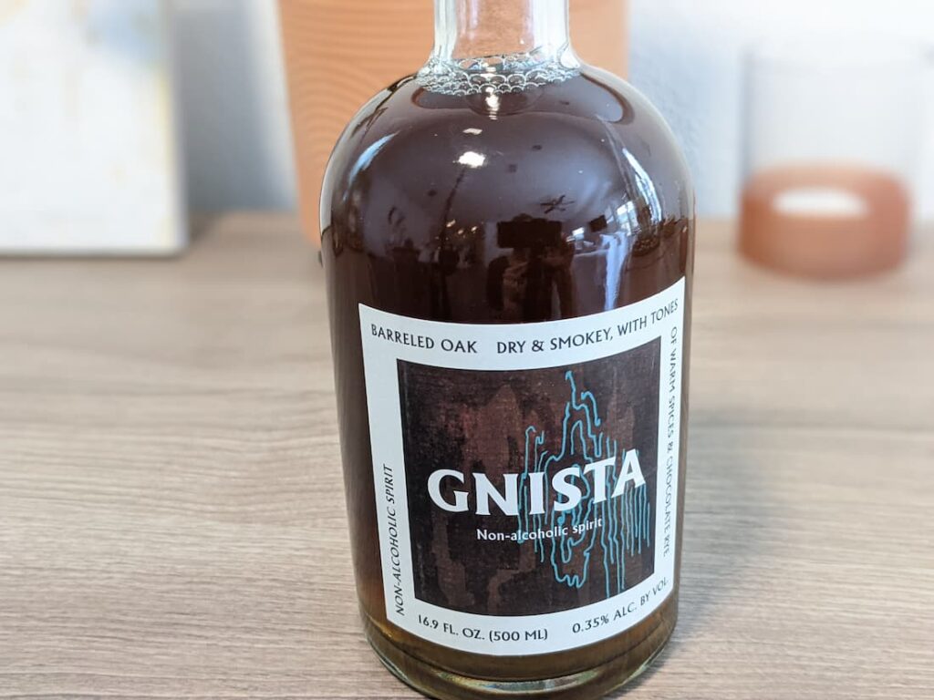 Up close on the front label of the Gnista Barreled Oak